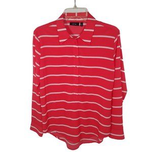 APT. 9 Striped Long Sleeve Collared Pullover Red/ White Women's Blouse- Size S